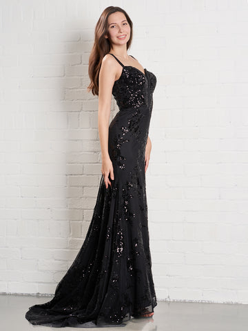 Lucille Black Sequins Long Prom Dress With Slit