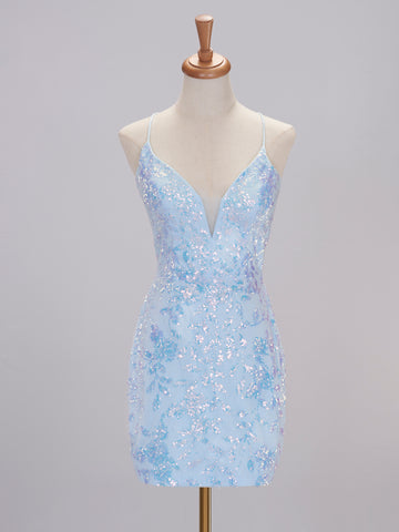 Natalie Light Blue Bodycon Homecoming Dress